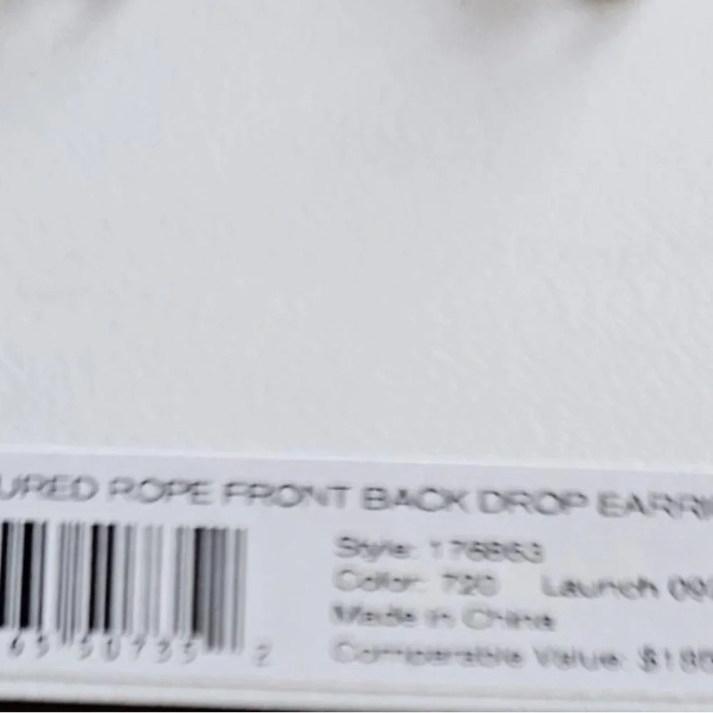 NWT Authentic Tory Burch Textured Rope Front Back Drop Earrings Shiny Gold